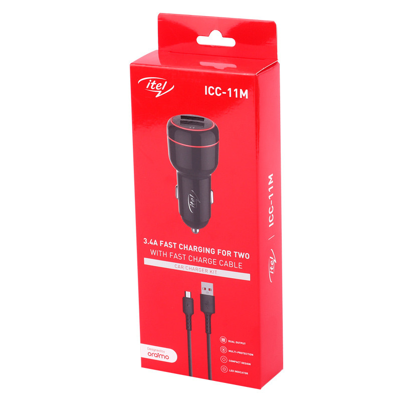 شارژر فندکی فست شارژ Itel ICC-11M 3.4A 17W + کابل میکرو یو اس بی