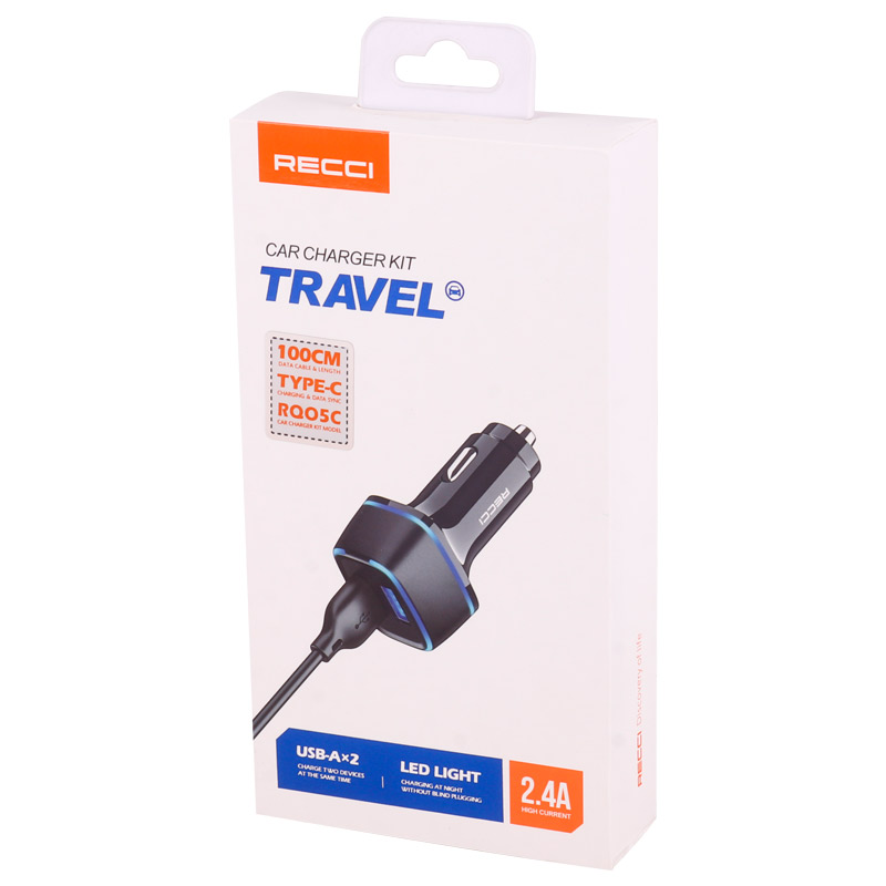شارژر فندکی Recci RQ05C 2.4A 12W + کابل تایپ سی