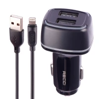 شارژر فندکی Recci RQ05L 2.4A 12W + کابل آیفونی