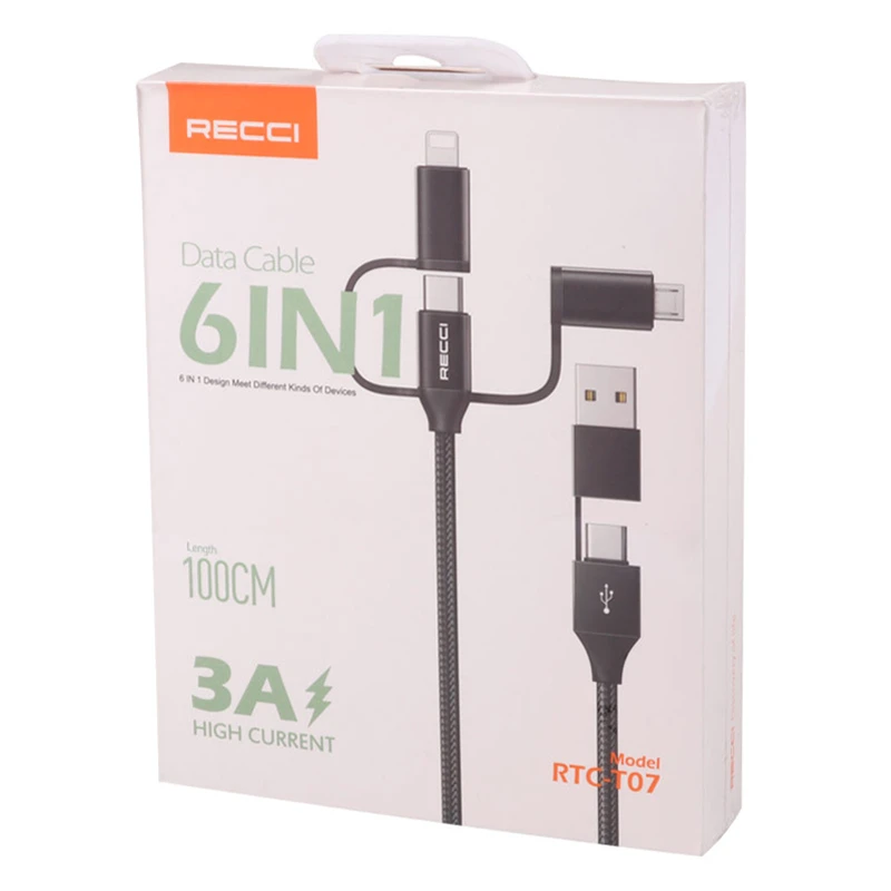 کابل شارژ چندکاره 3 آمپر Recci RTC-T07 طول 1 متر