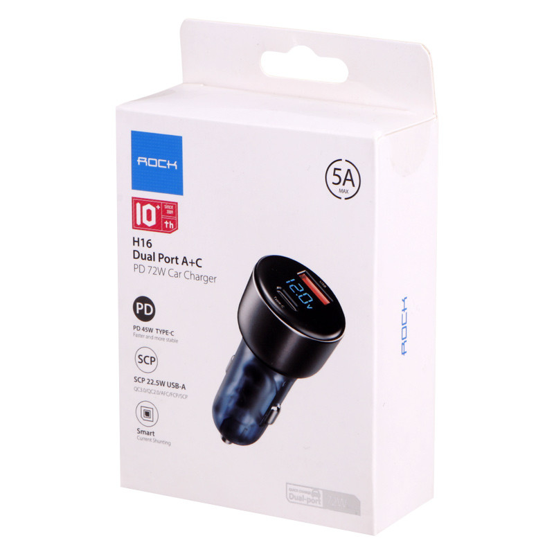 شارژر فندکی فست شارژ Rock SD-017 5A QC3.0 PD 72W