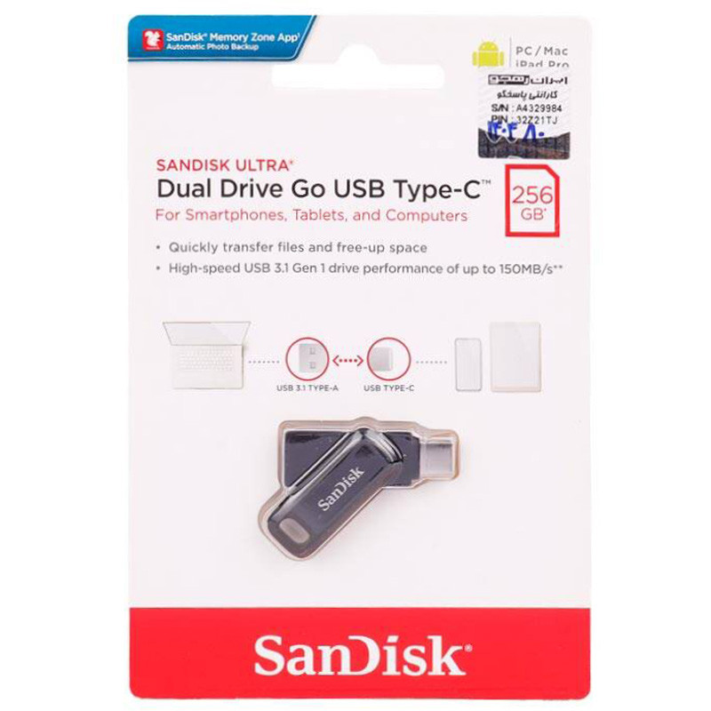 فلش 256 گیگ سن دیسک Sandisk Ultra Dual Drive Go OTG Type-C USB3.1
