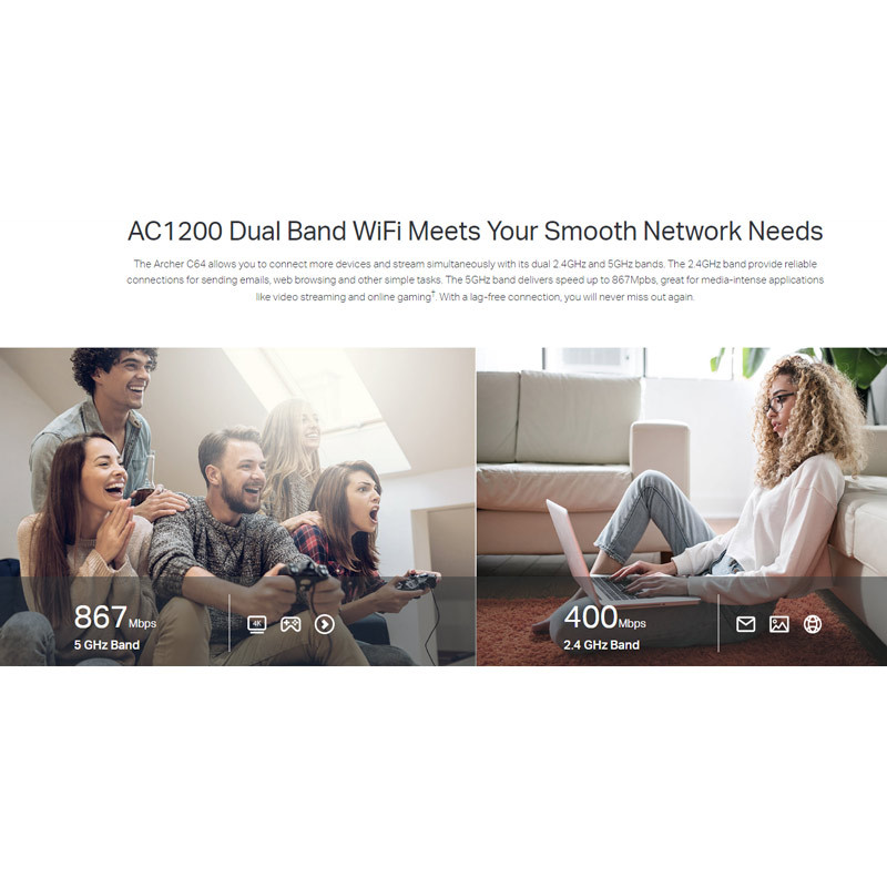 روتر 4 آنتن TP-Link AC1200 Archer C64 400Mbps