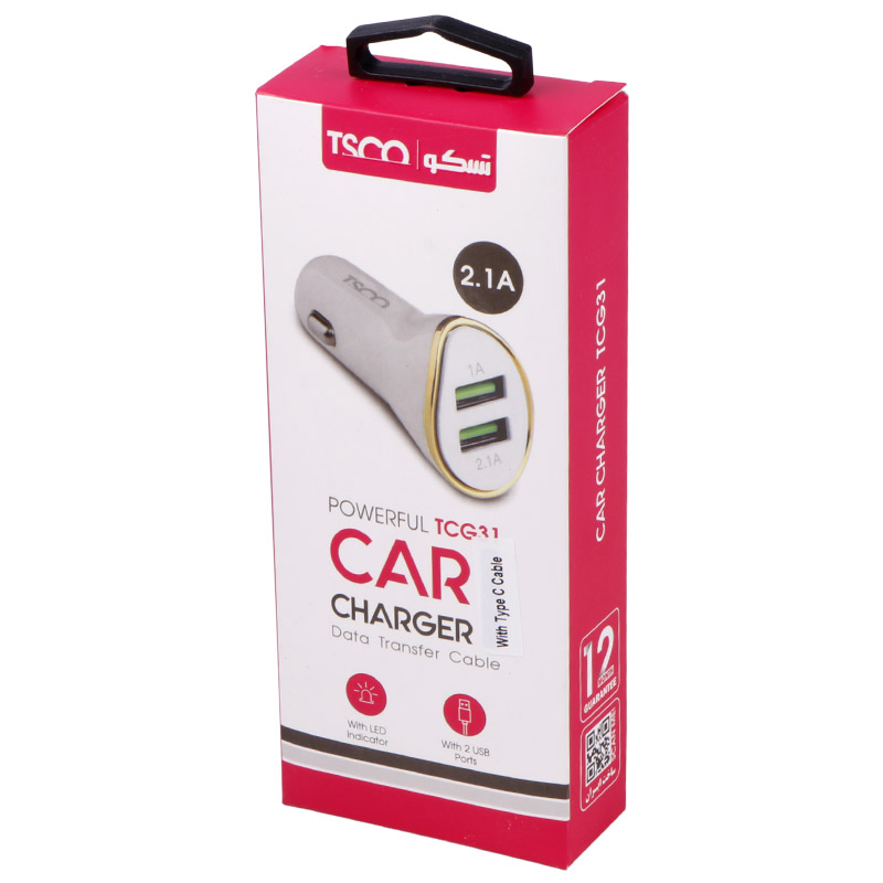 شارژر فندکی TSCO TCG31 2.1A 10.5W + کابل تایپ سی
