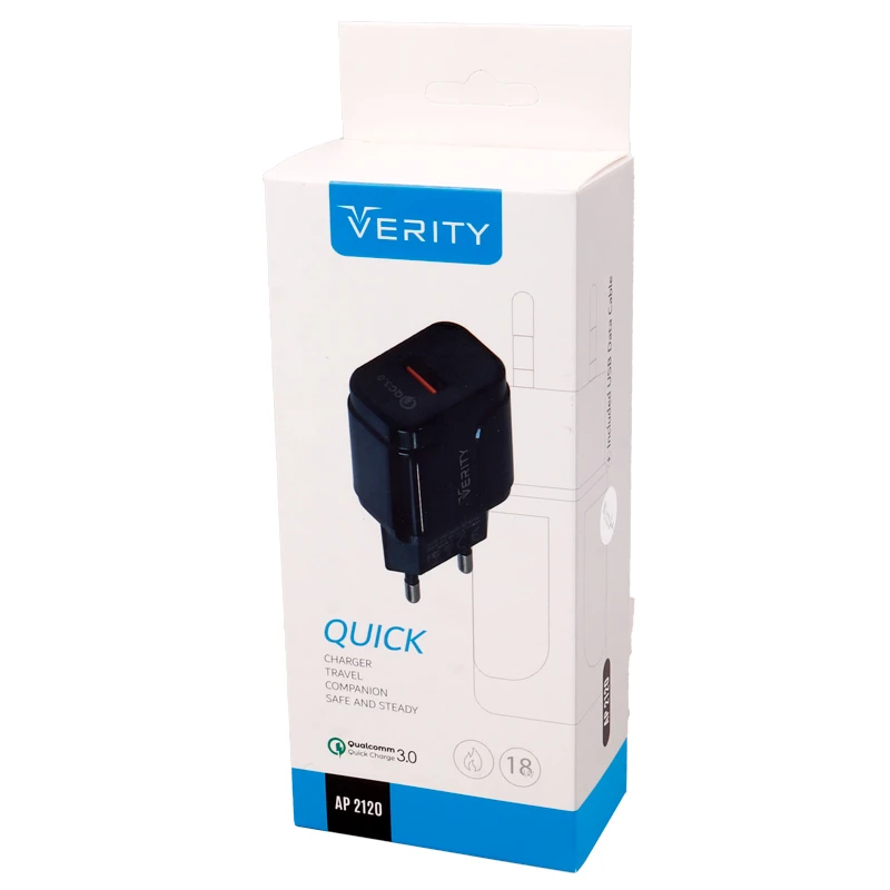 شارژر دیواری فست شارژ Verity AP-2120 QC3.0 3A 18W + کابل تایپ سی
