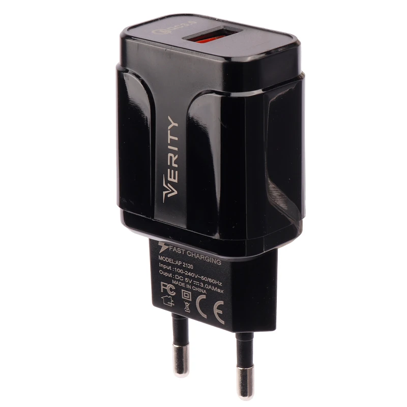 شارژر دیواری فست شارژ Verity AP-2120 QC3.0 3A 18W + کابل تایپ سی