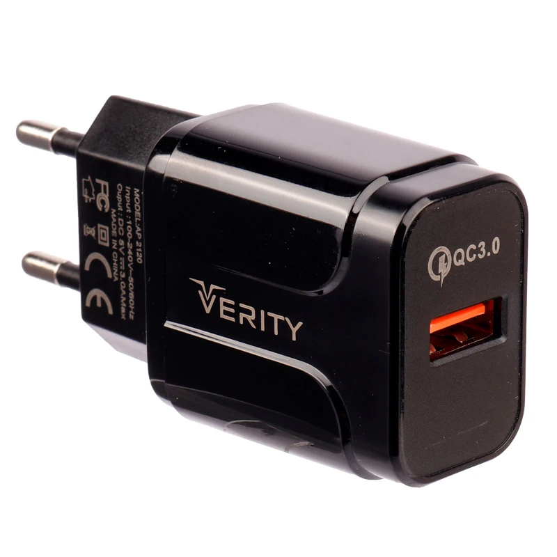 شارژر دیواری فست شارژ Verity AP-2120 QC3.0 3A 18W + کابل تایپ سی