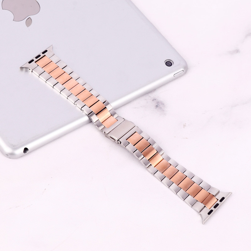 بند اپل واچ طرح 3بید 42/44mm نقره ای رزگلد