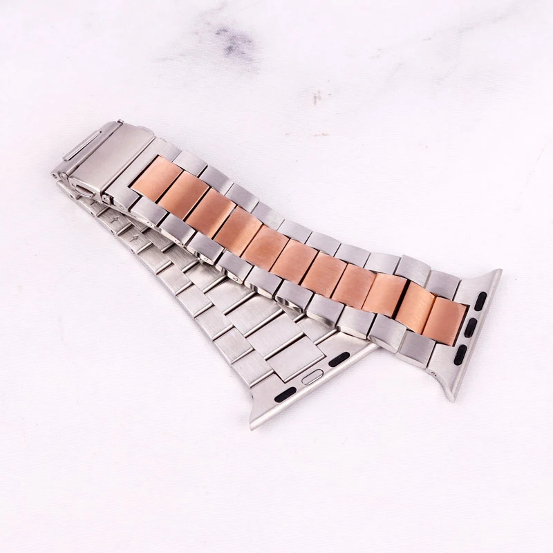 بند اپل واچ طرح 3بید 42/44mm نقره ای رزگلد