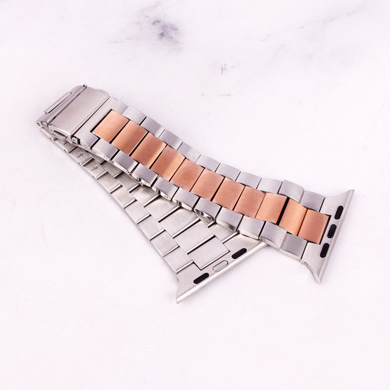 بند اپل واچ طرح 3بید 42/44mm نقره ای رزگلد