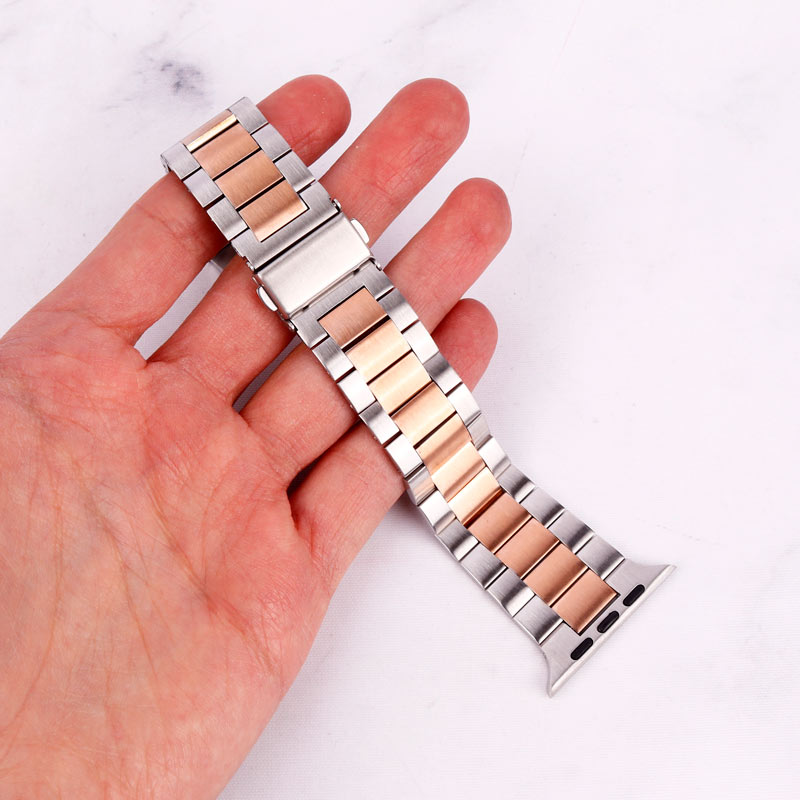 بند اپل واچ طرح 3بید 42/44mm نقره ای رزگلد