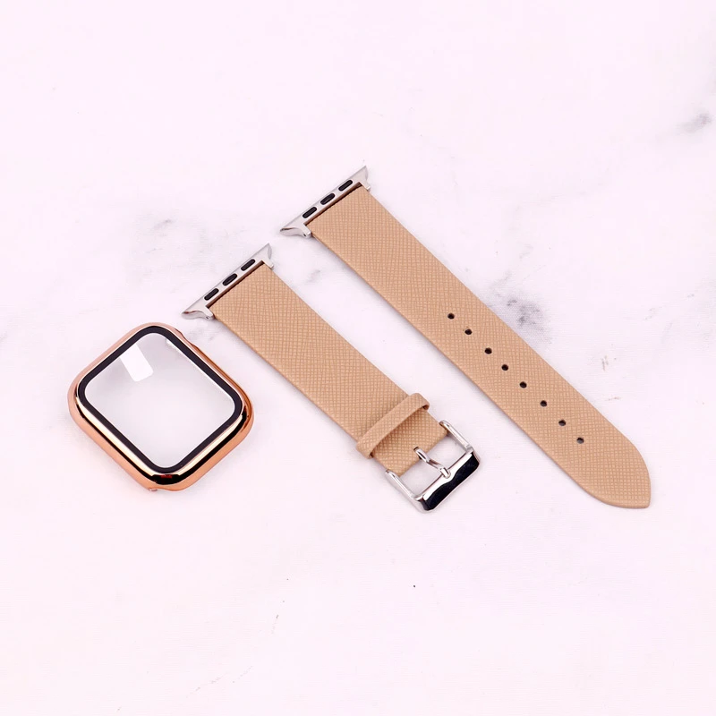 بند اپل واچ طرح چرم + محافظ صفحه 44mm