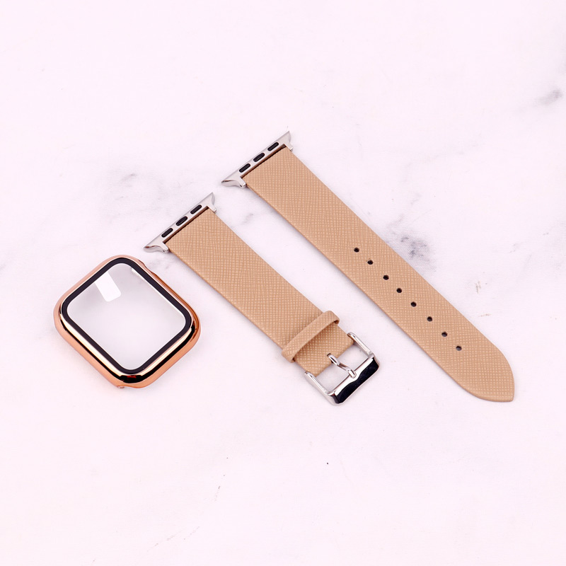 بند اپل واچ طرح چرم + محافظ صفحه 44mm
