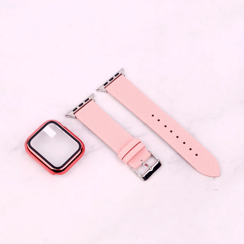 بند اپل واچ طرح چرم + محافظ صفحه 44mm