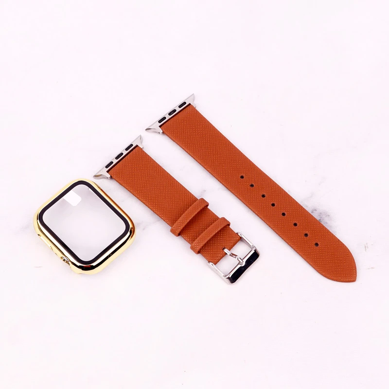 بند اپل واچ طرح چرم + محافظ صفحه 44mm