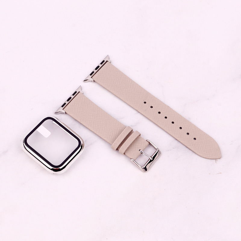بند اپل واچ طرح چرم + محافظ صفحه 44mm