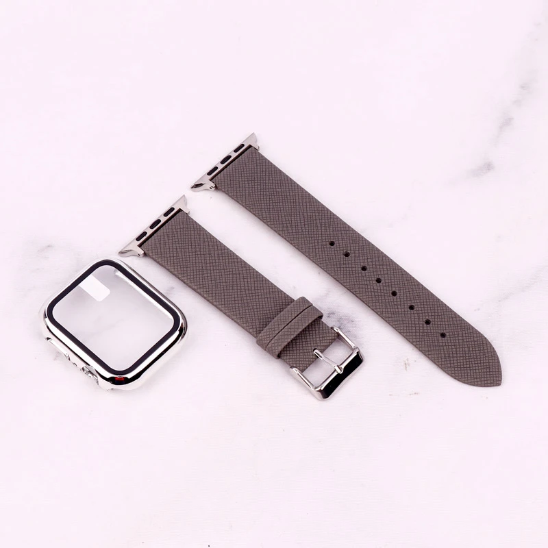 بند اپل واچ طرح چرم + محافظ صفحه 44mm