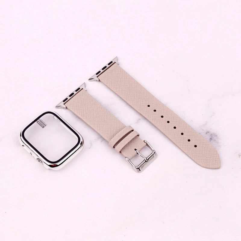 بند اپل واچ طرح چرم + محافظ صفحه 45mm
