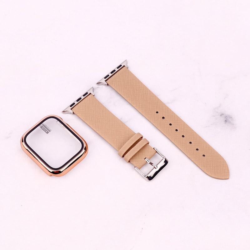 بند اپل واچ طرح چرم + محافظ صفحه 45mm