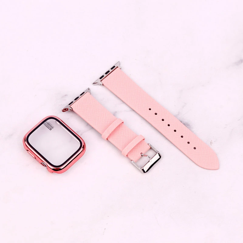 بند اپل واچ طرح چرم + محافظ صفحه 45mm