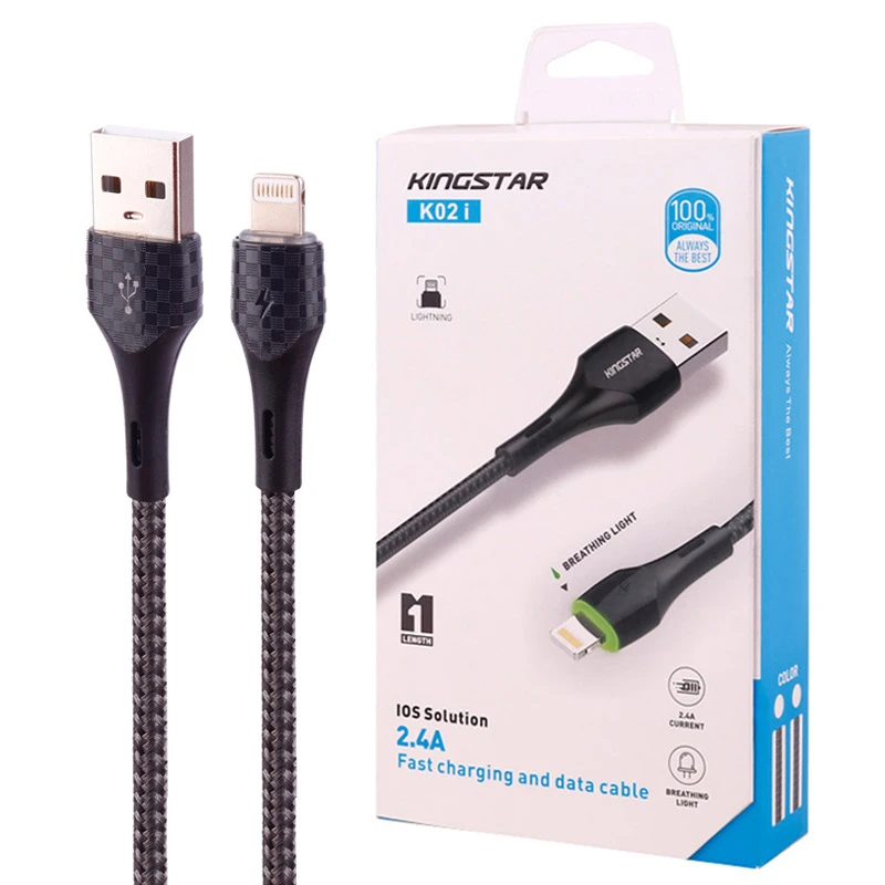 کابل لایتنینگ فست شارژ 2.4 آمپر کینگ استار K02i طول 1 متر
