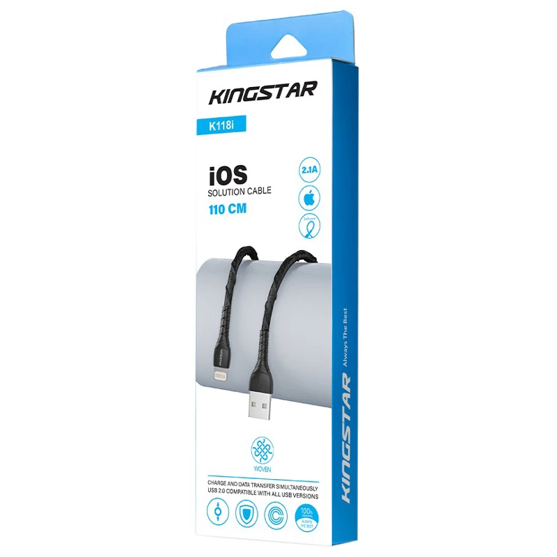 کابل لایتننیگ فست شارژ 2.1 آمپر کینگ استار K118i طول 1.1 متر