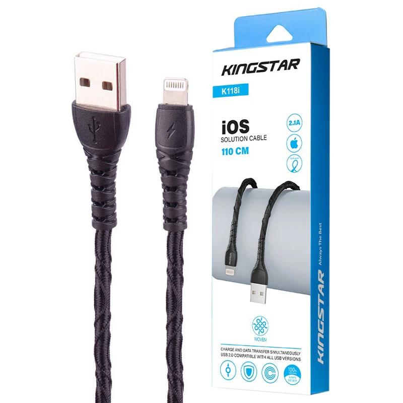 کابل لایتننیگ فست شارژ 2.1 آمپر کینگ استار K118i طول 1.1 متر