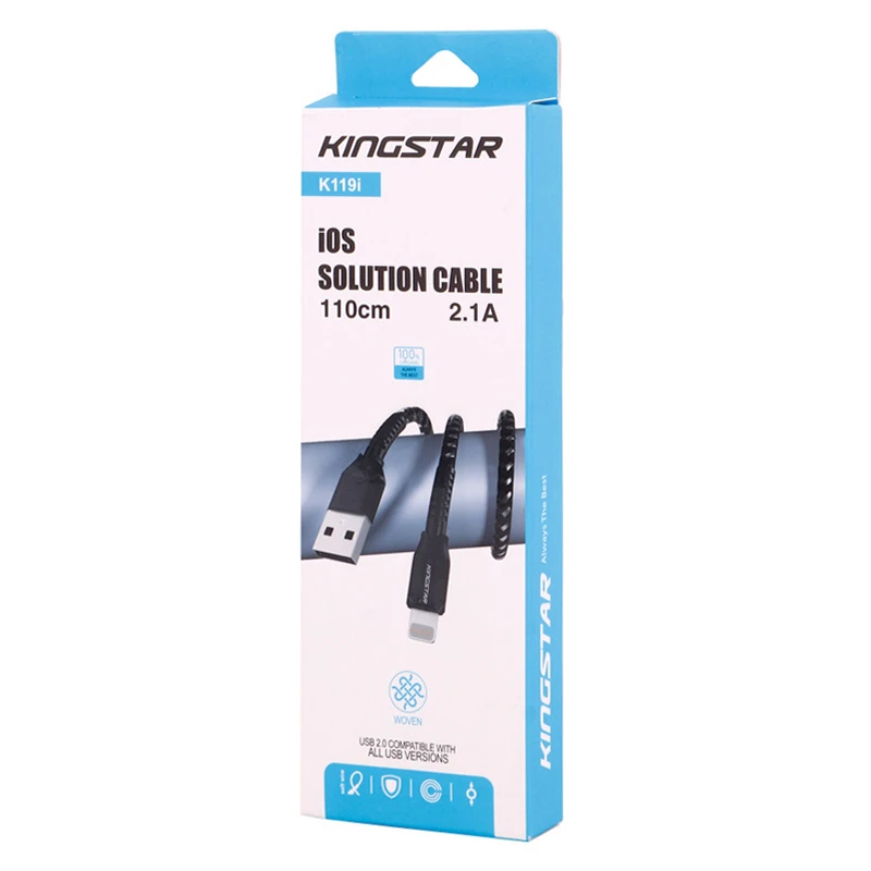 کابل لایتنینگ فست شارژ 2.1 آمپر کینگ استار K119i طول 1.1 متر
