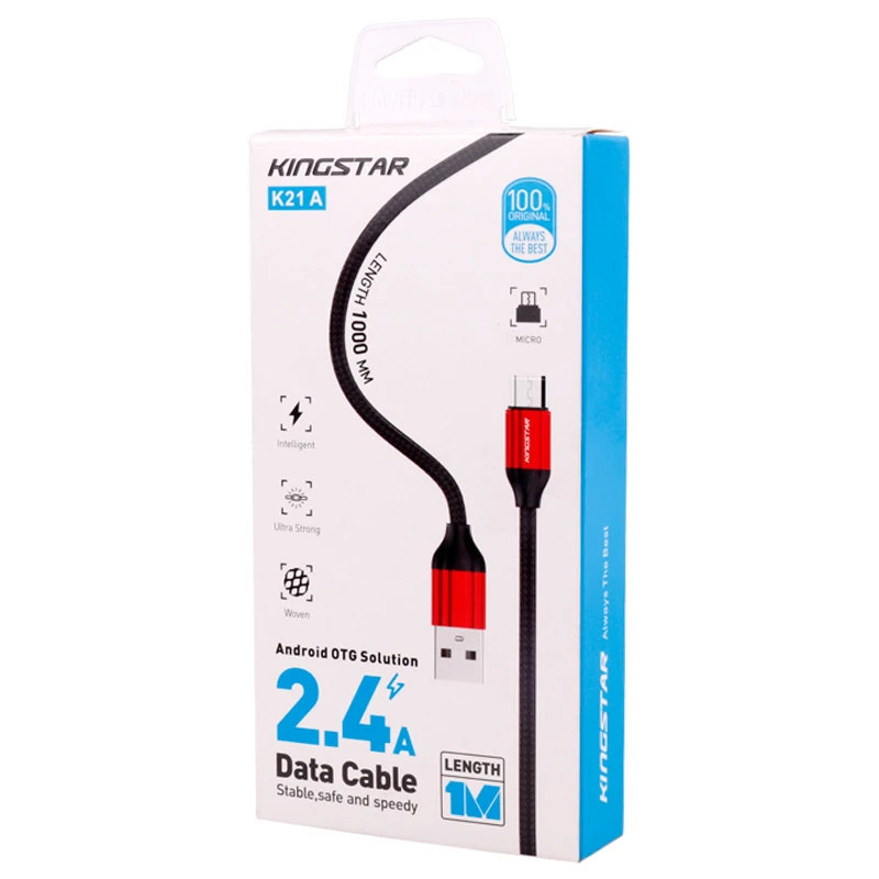 کابل میکرو یو اس بی فست شارژ 2.4 آمپر کینگ استار K21A طول 1 متر