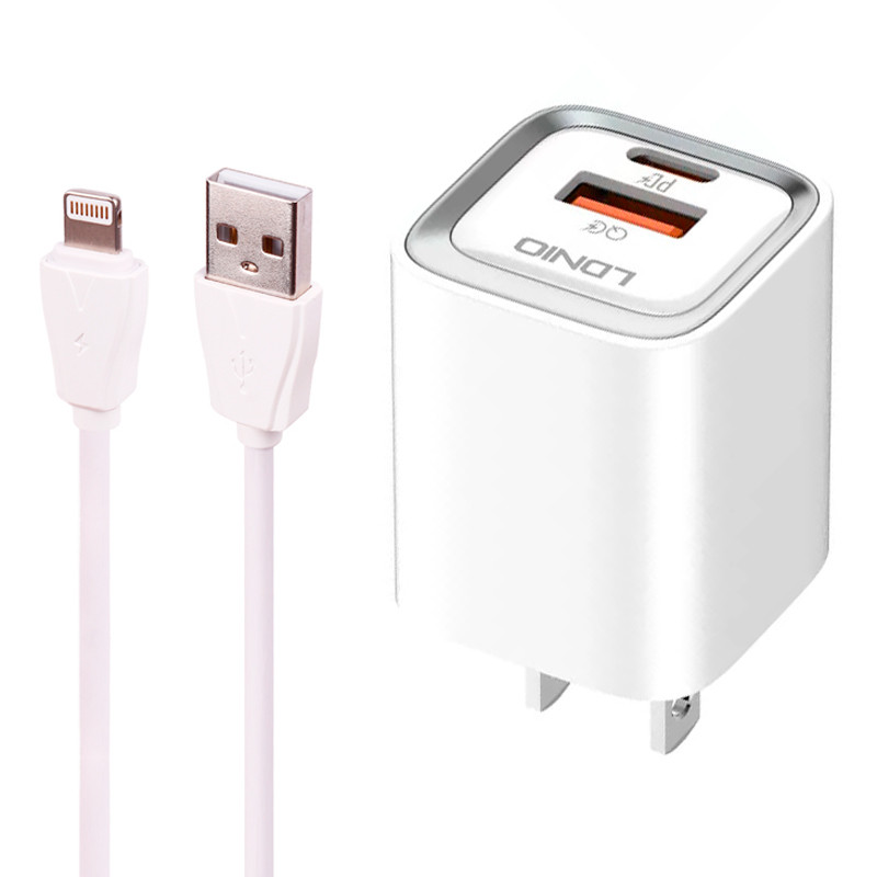 شارژر دیواری فست شارژ LDNIO A2318C 2Port 3A QC3 PD 20W + کابل آیفونی