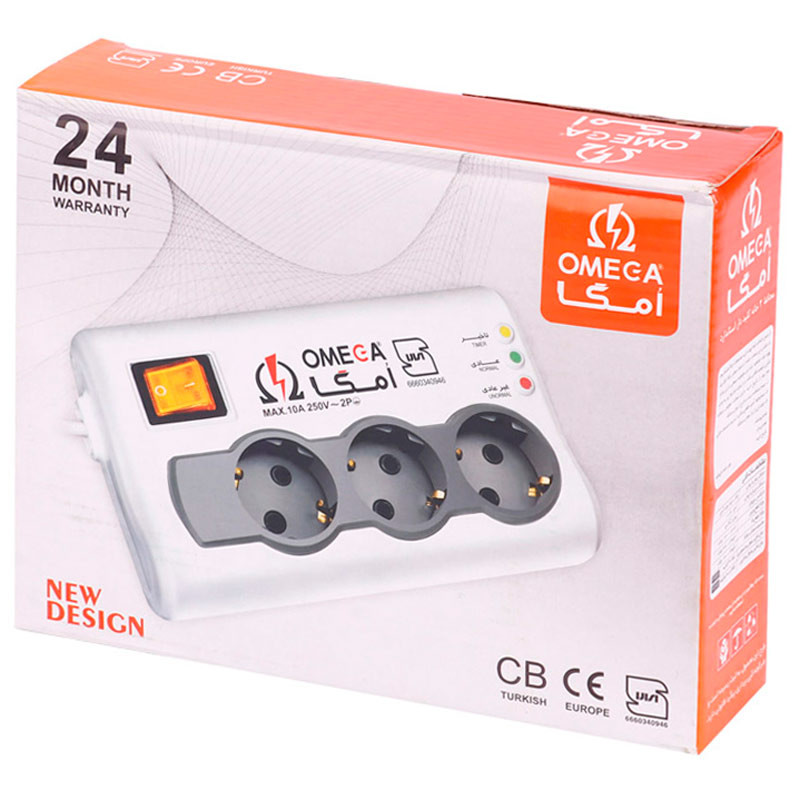 محافظ برق یخچال و فریزر 3 خانه ارت دار امگا P3100 با کابل 1.5 متری