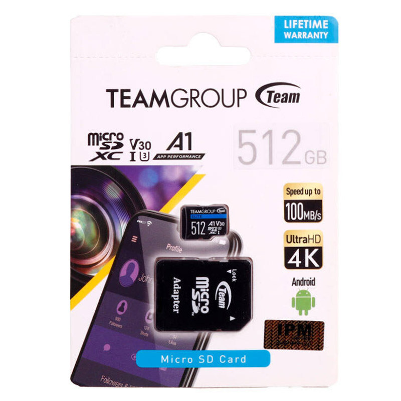 رم میکرو 512 گیگ تیم گروپ TeamGroup Elite A1 V30 U3 C10 100MB/s + خشاب