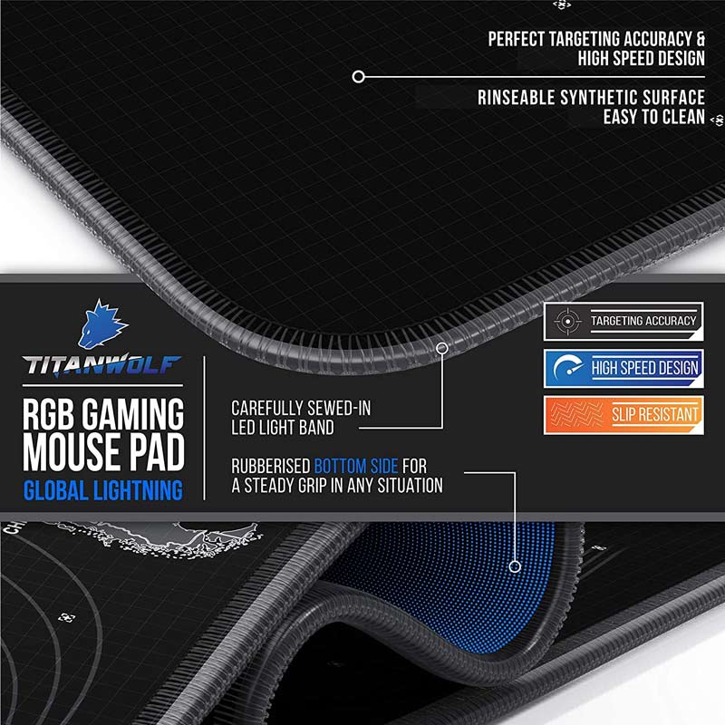 پد موس گیمینگ Titanwolf Global Lighting 60*120cm طرح Map