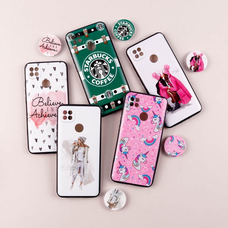 قاب فانتزی طرحدار دخترانه محافظ لنزدار + پاپ سوکت Xiaomi Redmi 9C سری R