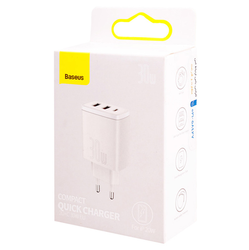 کلگی فست شارژ Baseus Compact CCXJ-E0 3Port 3A QC3.0 PD 30W