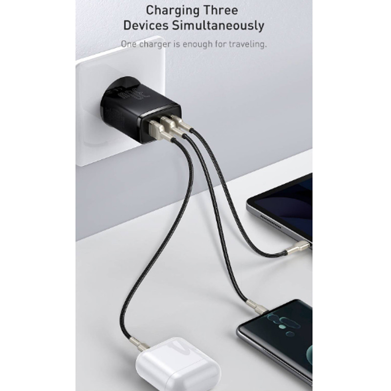 کلگی فست شارژ Baseus Compact CCXJ-E0 3Port 3A QC3.0 PD 30W