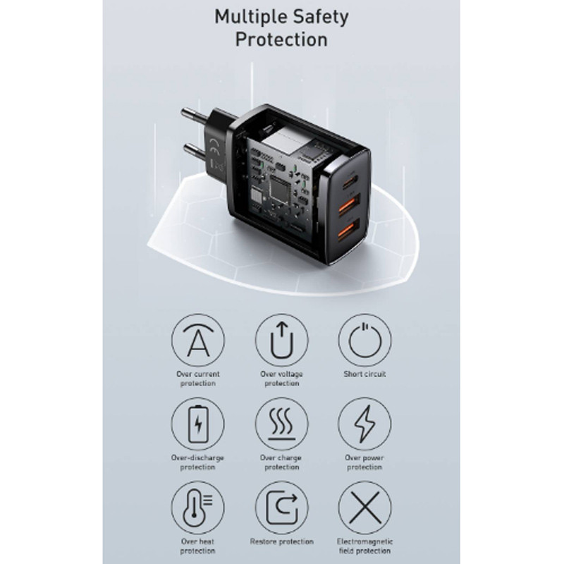 کلگی فست شارژ Baseus Compact CCXJ-E0 3Port 3A QC3.0 PD 30W