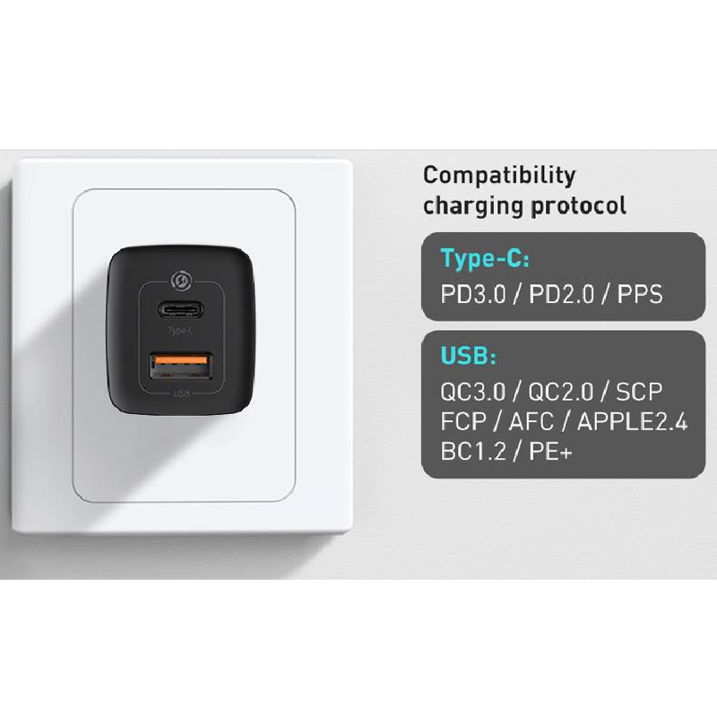 کلگی فست شارژ Baseus Gan2 Lite CCGAN2L-B0 2Port 5A QC3.0 PD 65W