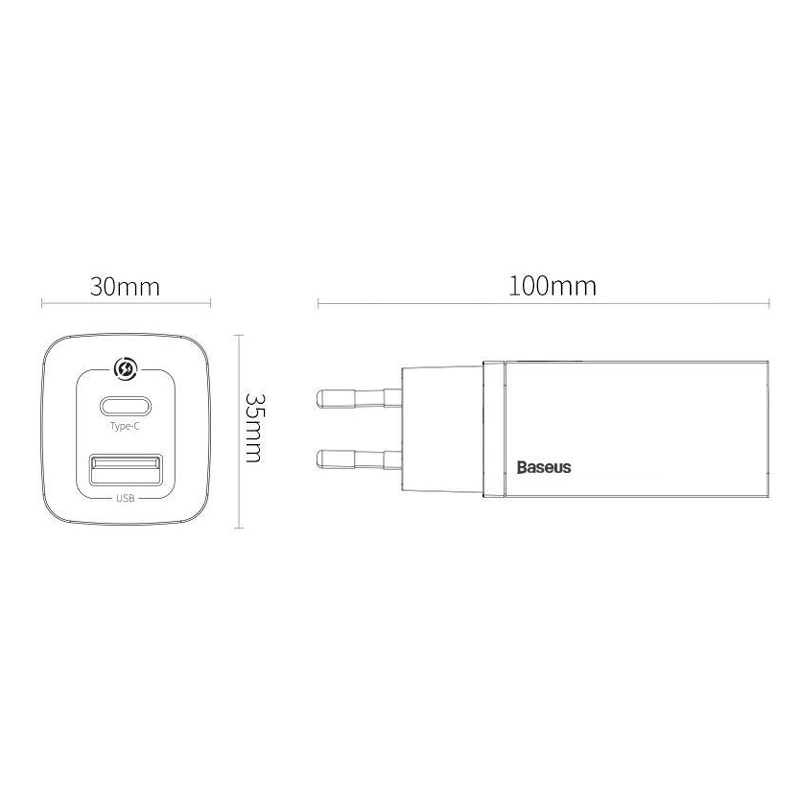 کلگی فست شارژ Baseus Gan2 Lite CCGAN2L-B0 2Port 5A QC3.0 PD 65W