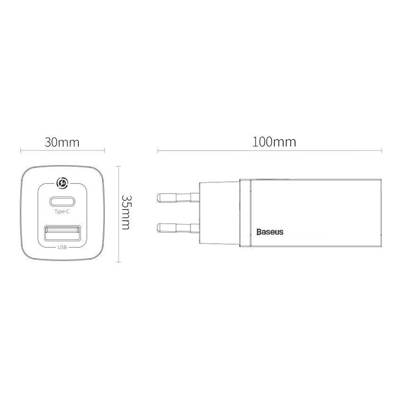 کلگی فست شارژ Baseus Gan2 Lite CCGAN2L-B0 2Port 5A QC3.0 PD 65W