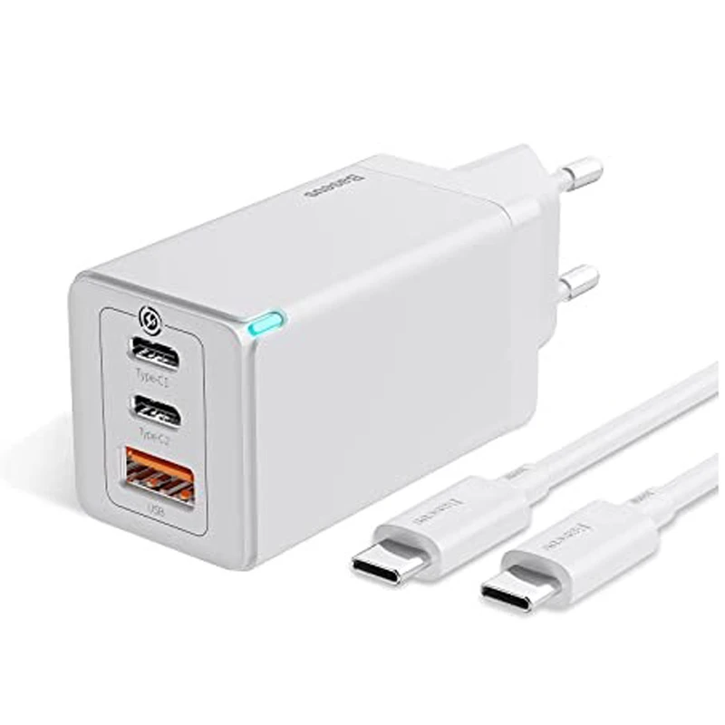 شارژر دیواری 65 وات باسئوس Gan2 Pro CCGAN2P-B0 QC4.0 PD3.0 3A + کابل تبدیل تایپ سی