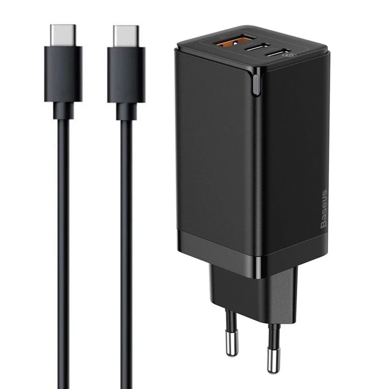 شارژر دیواری 65 وات باسئوس Gan2 Pro CCGAN2P-B0 QC4.0 PD3.0 3A + کابل تبدیل تایپ سی