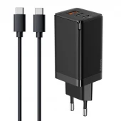 شارژر دیواری 65 وات باسئوس Gan2 Pro CCGAN2P-B0 QC4.0 PD3.0 3A + کابل تبدیل تایپ سی