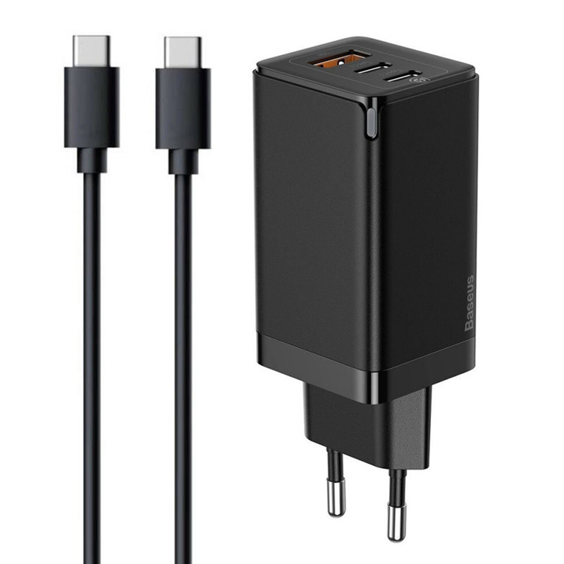 کلگی فست شارژ Baseus Gan2 Pro CCGAN2P-B0 3Port 3A QC4.0 PD3.0 65W + کابل تبدیل تایپ سی