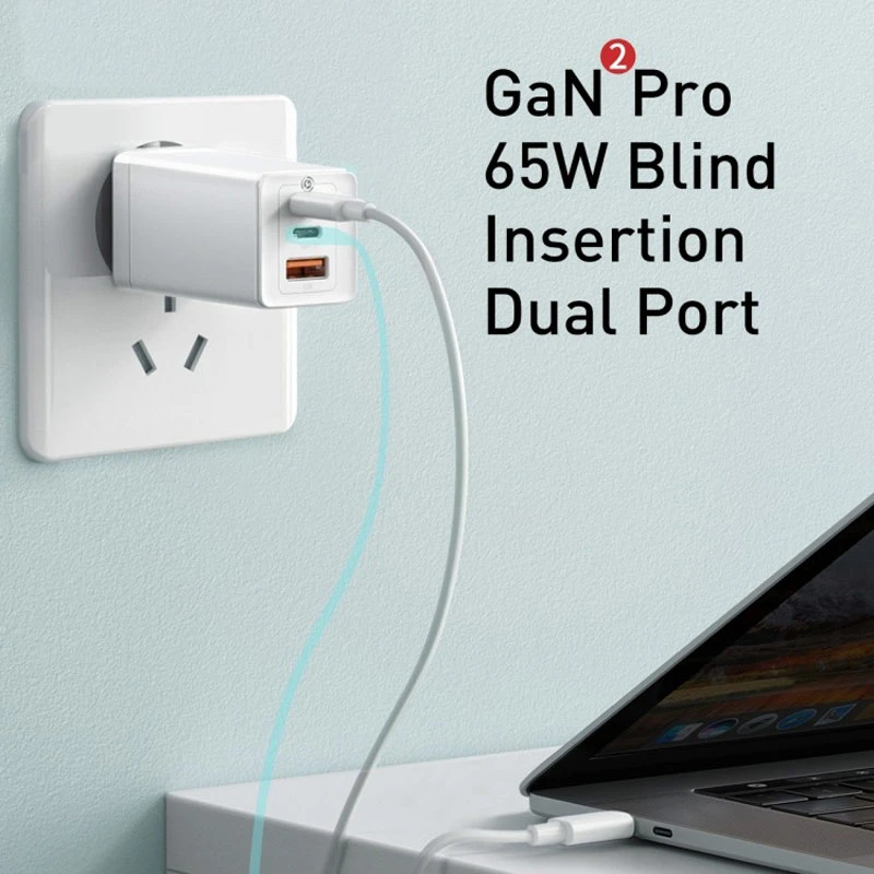 شارژر دیواری 65 وات باسئوس Gan2 Pro CCGAN2P-B0 QC4.0 PD3.0 3A + کابل تبدیل تایپ سی