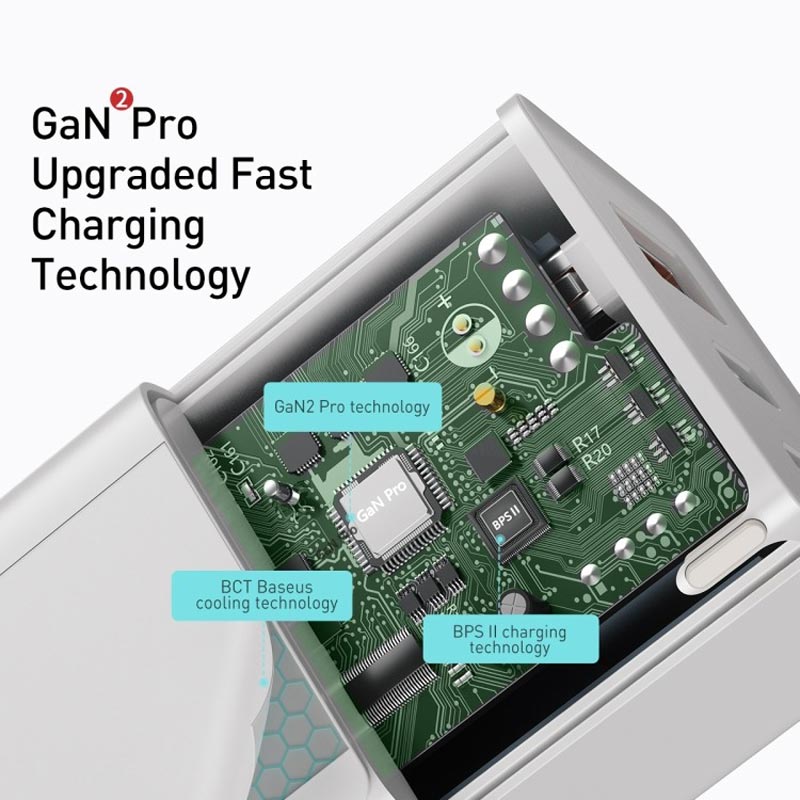 کلگی فست شارژ Baseus Gan2 Pro CCGAN2P-B0 3Port 3A QC4.0 PD3.0 65W + کابل تبدیل تایپ سی