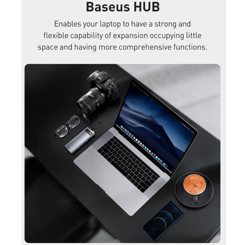 هاب 9 پورت Type-C باسئوس Metal Gleam Series CAHUB-CU0G