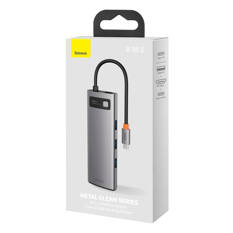 هاب 8 پورت Type-C باسئوس Metal Gleam Series CAHUB-CV0G