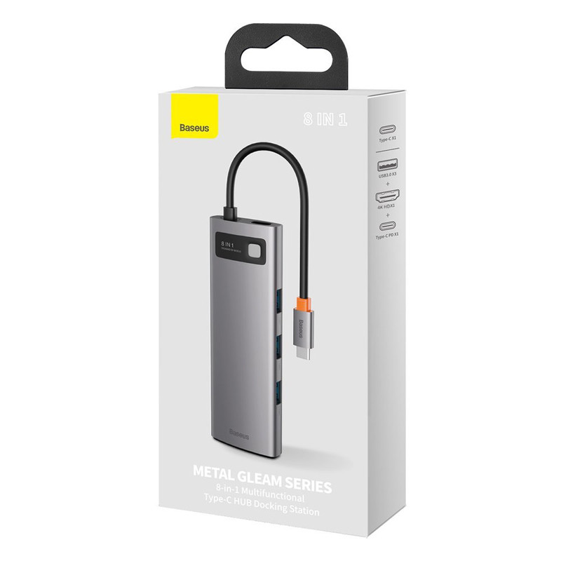 هاب 8 پورت Type-C باسئوس Metal Gleam Series CAHUB-CV0G