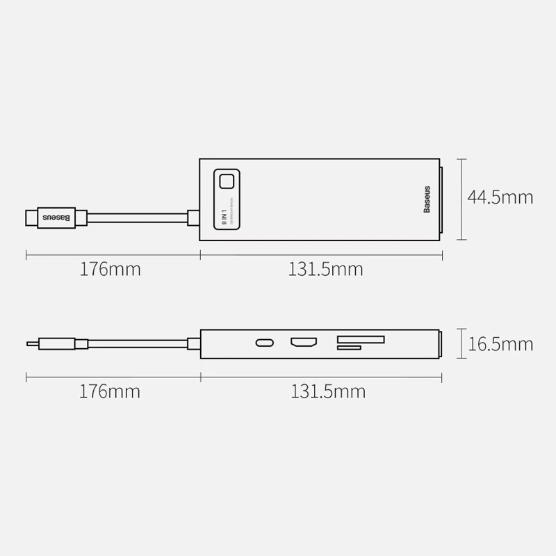 هاب 8 پورت Type-C باسئوس Metal Gleam Series CAHUB-CV0G
